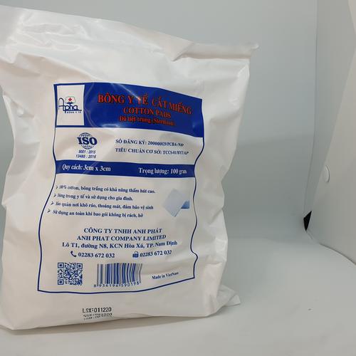 Bông Y Tế Cắt Miếng 3cm X 3cm Apha Anh Phát (G/100gr)
