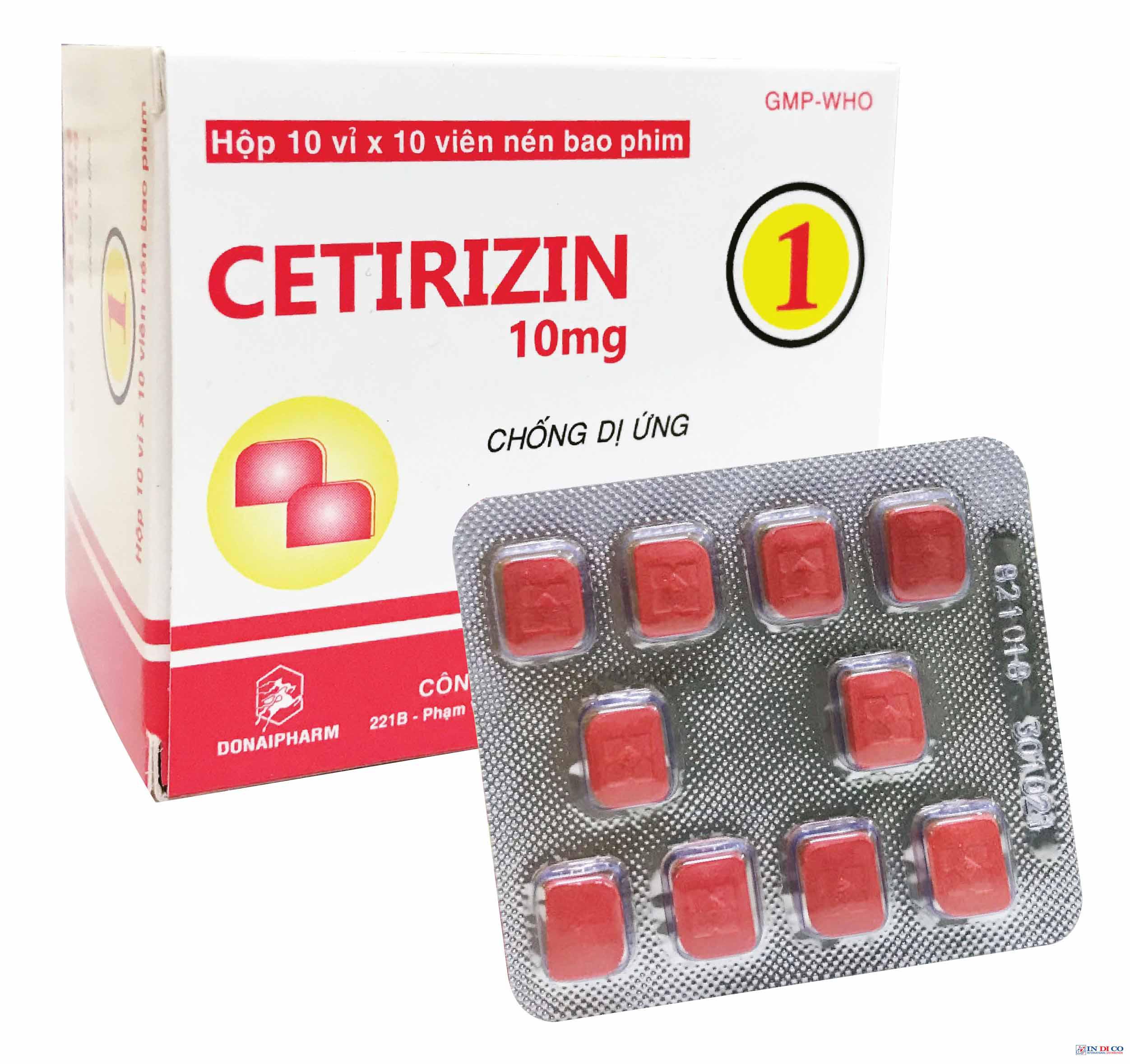 Cetirizin 10mg Donaipharm (Hộp/100v) (Đỏ)