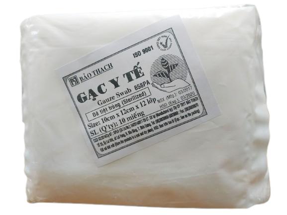 Gạc Y Tế Tiệt Trùng 10cm x 12cm x 12 lớp Bảo Thạch (thùng/100 gói)