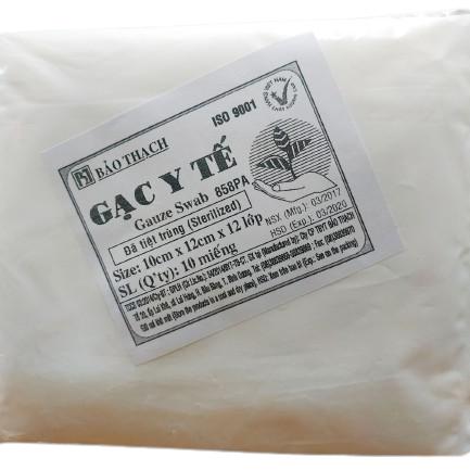 Gạc Y Tế Tiệt Trùng 10cm x 12cm x 12 lớp Bảo Thạch (gói)