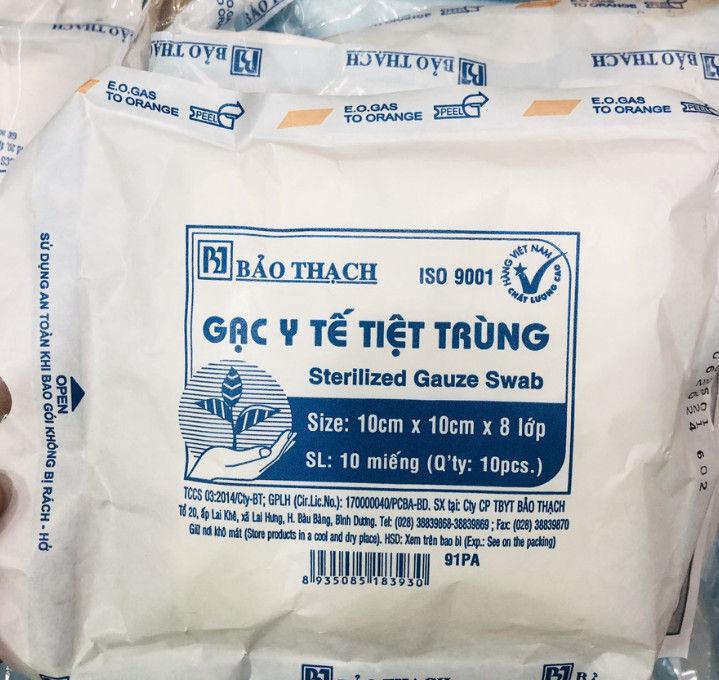 Gạc Y Tế Tiệt Trùng Bảo Thạch 10cm x 10cm x 8 Lớp (thùng/100 gói)